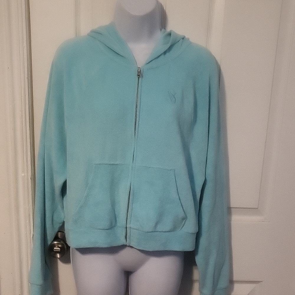Victoria's Secret Cozy Tiffany Blue Terry Zippered Hoodie